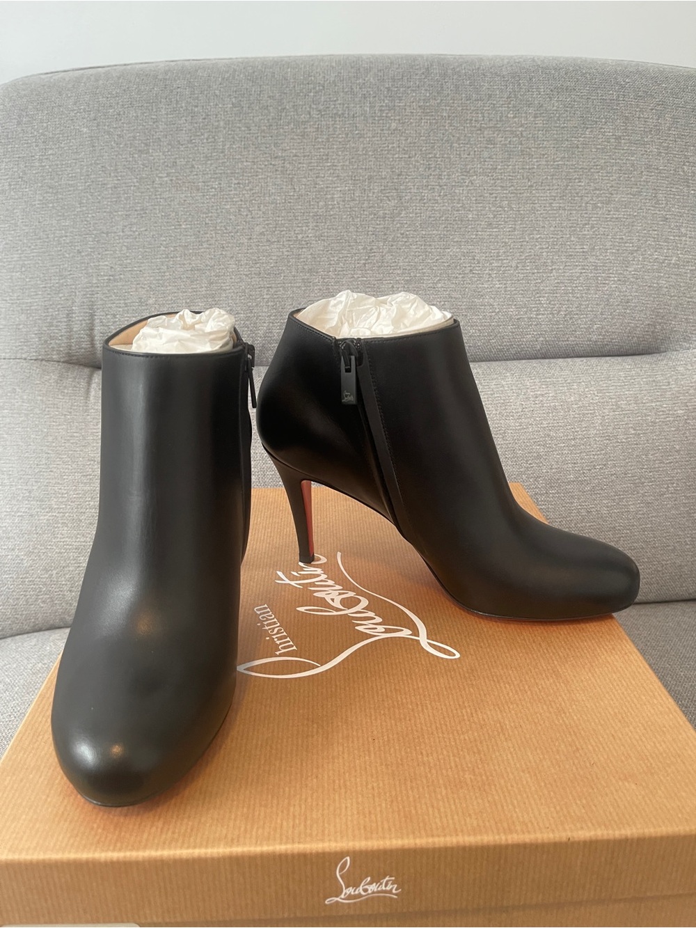 NIB Christian Louboutin Bella 85mm Ankle Booties, 36.5, Blk